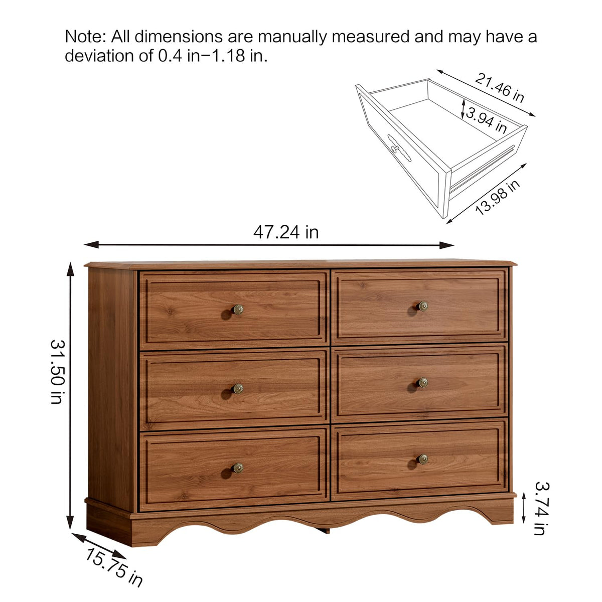 Chestnut 6 Drawer Chest of Drawers H745