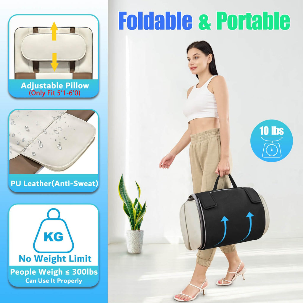 Full Body Massage Mat with Airbags Stretching & Heating, 3D Lumbar Traction, 4 Modes 3 Intensities 3 Heat Levels, PU Leather, Foldable Q20919