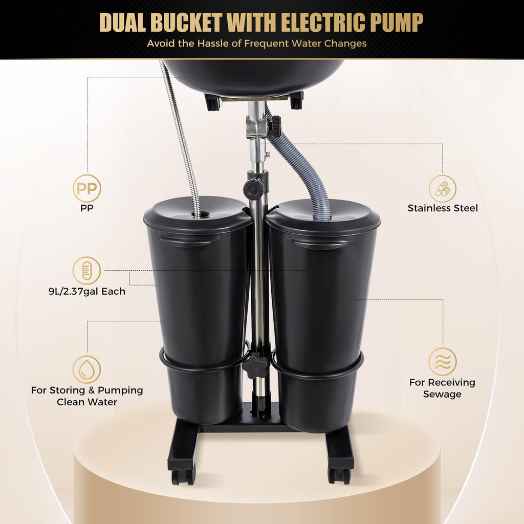Electric Portable Height Adjustable Shampoo Bowl with Dual 10L Buckets K398