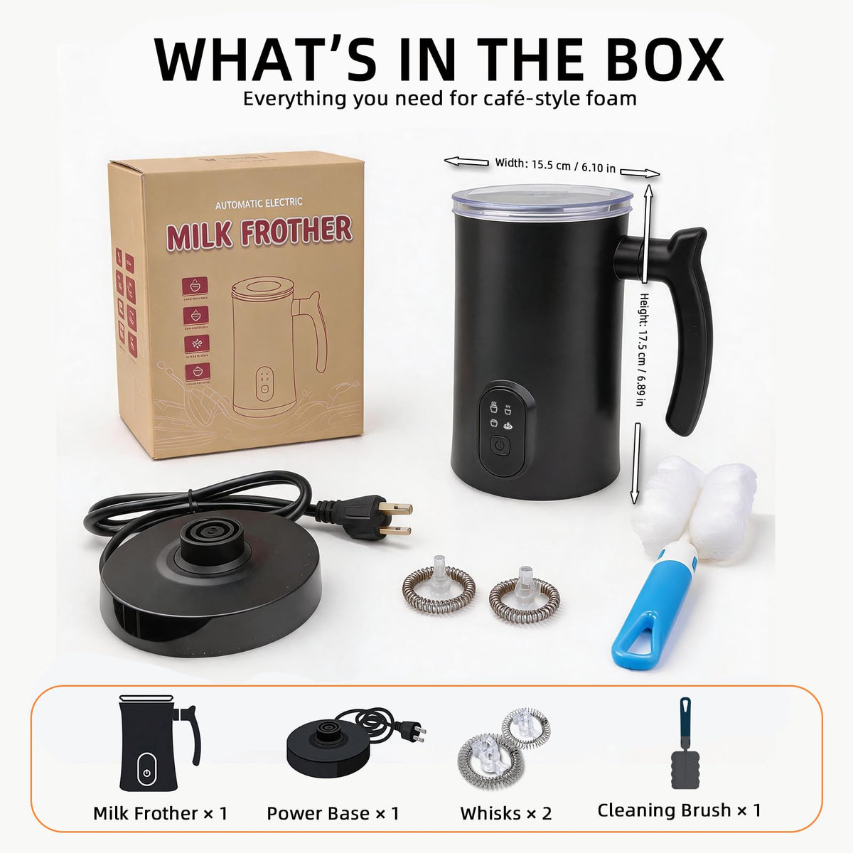 4-in-1 Electric Milk Frother and Steamer Black T63944