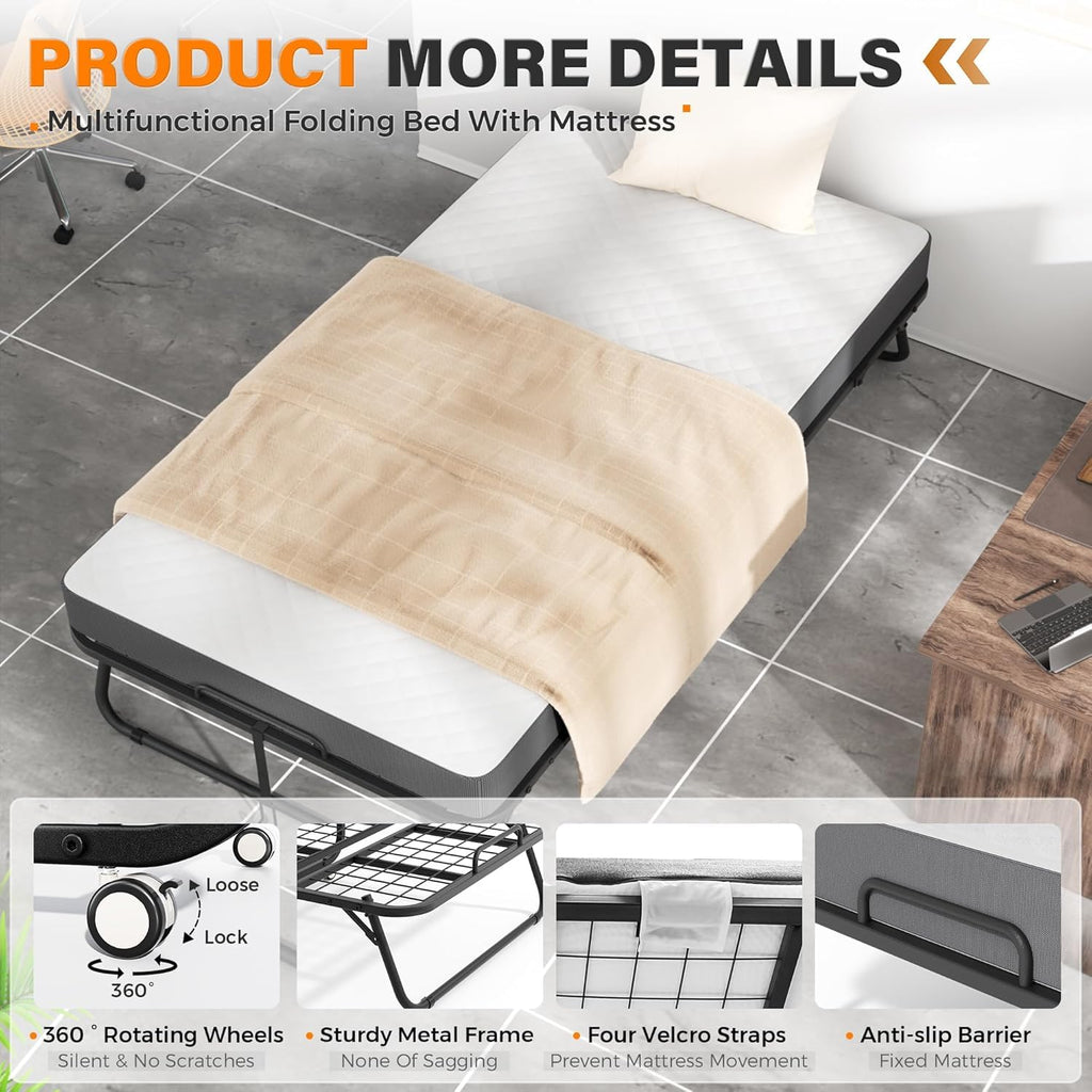 Folding Guest Bed Single Size with 5 Inch Memory Foam Mattress X26421