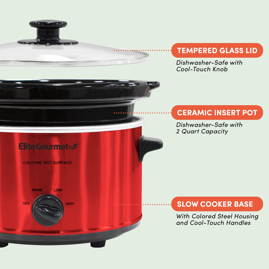 Electric Oval Slow Cooker, 2 Qt, Metallic Red K873943