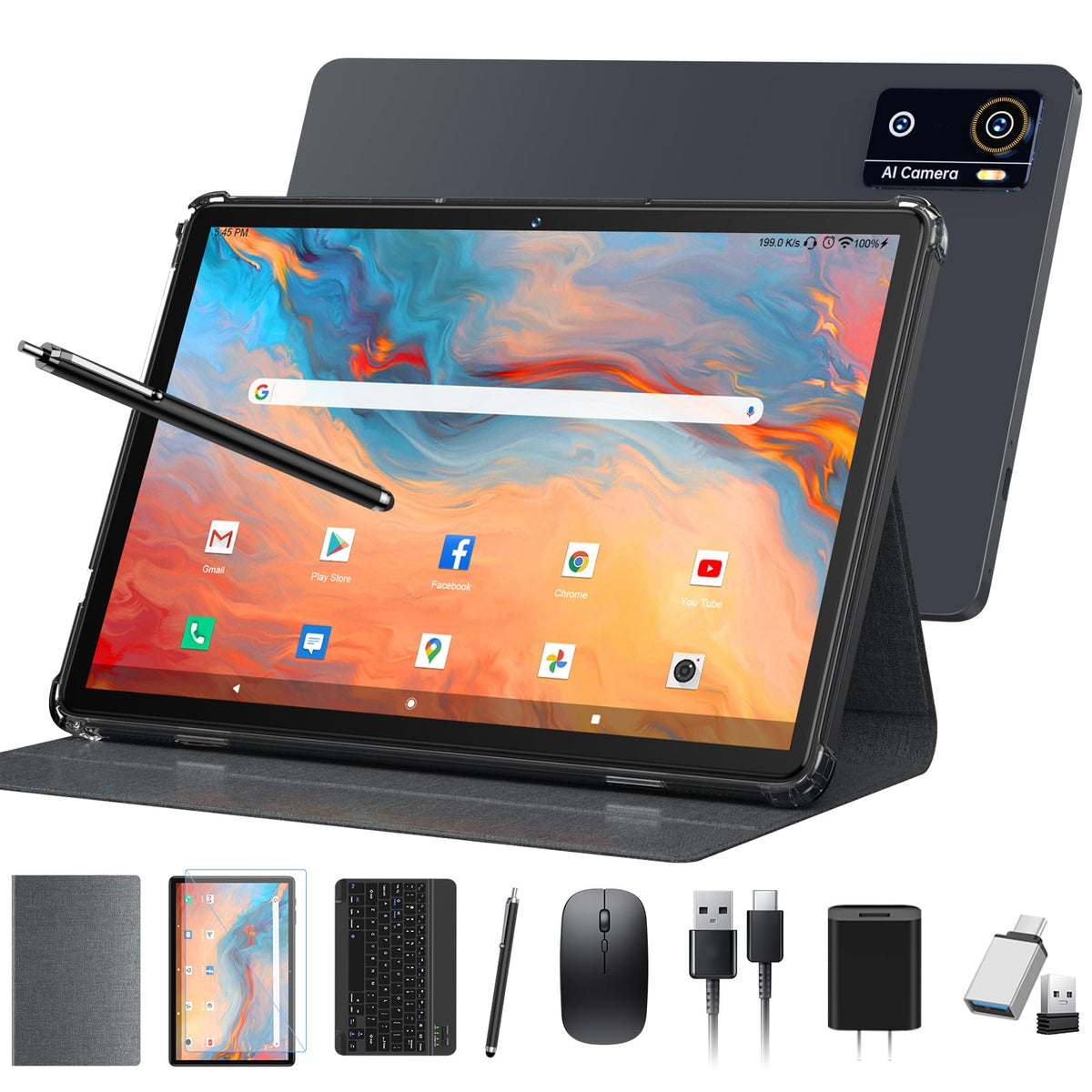 10 Inch Octa-Core Tablet with Keyboard Case Mouse Stylus M160981