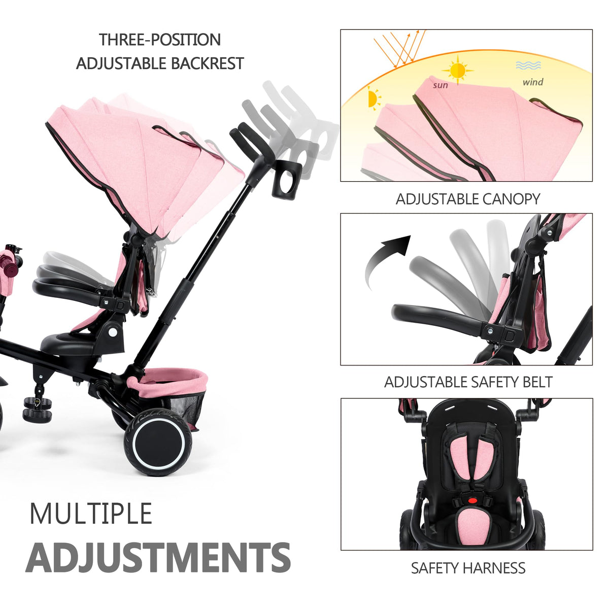 8 in 1 Toddler Tricycle with Push Handle X164143