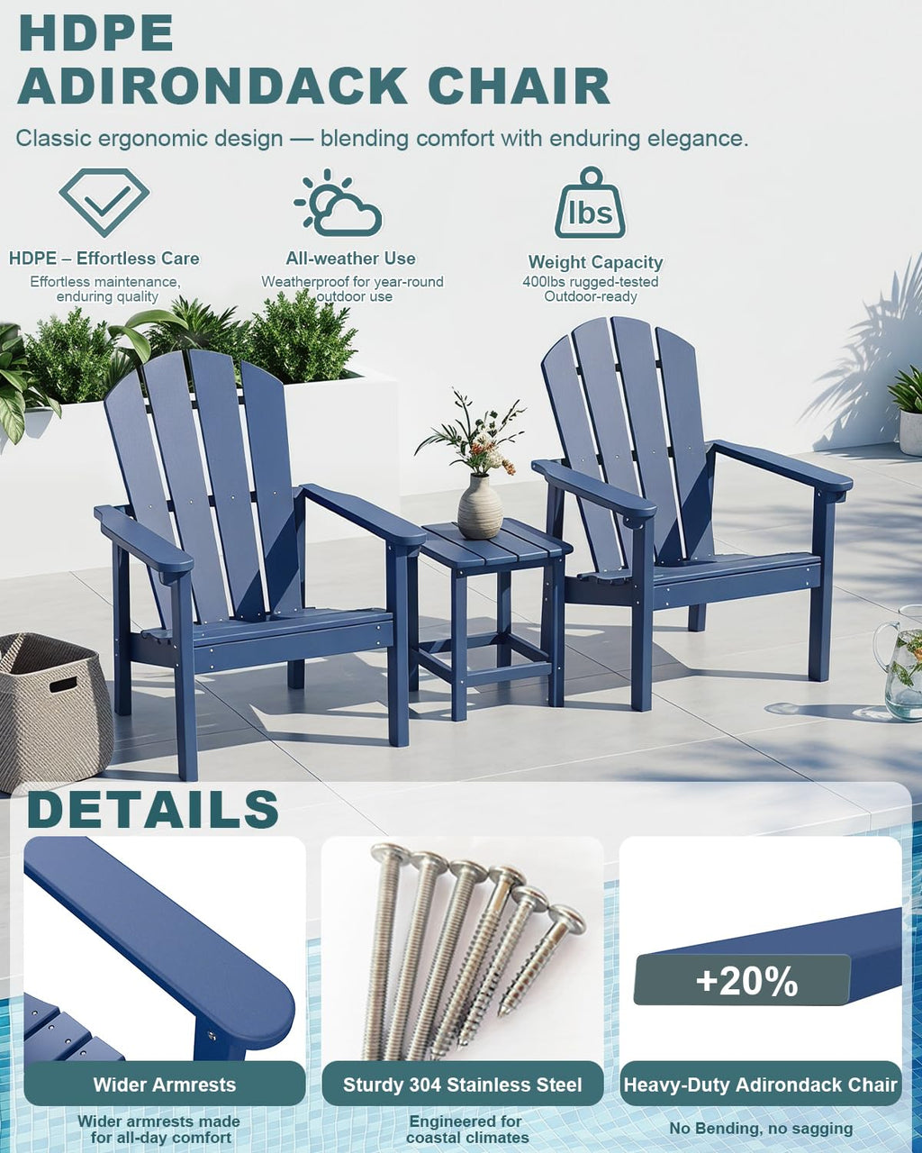 Navy Blue HDPE Adirondack Chair Set of 8 G1971