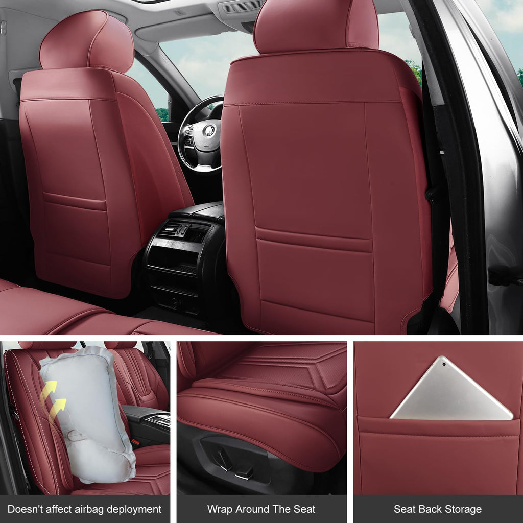 Burgundy Leather Full Set Car Seat Covers B92077