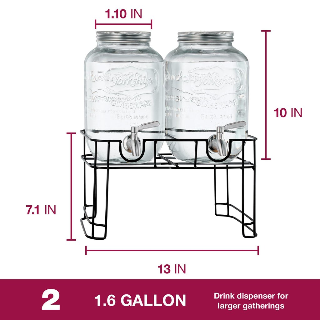 Glass Drink Dispenser with Stand, 1 Gallon, 2-Pack X393