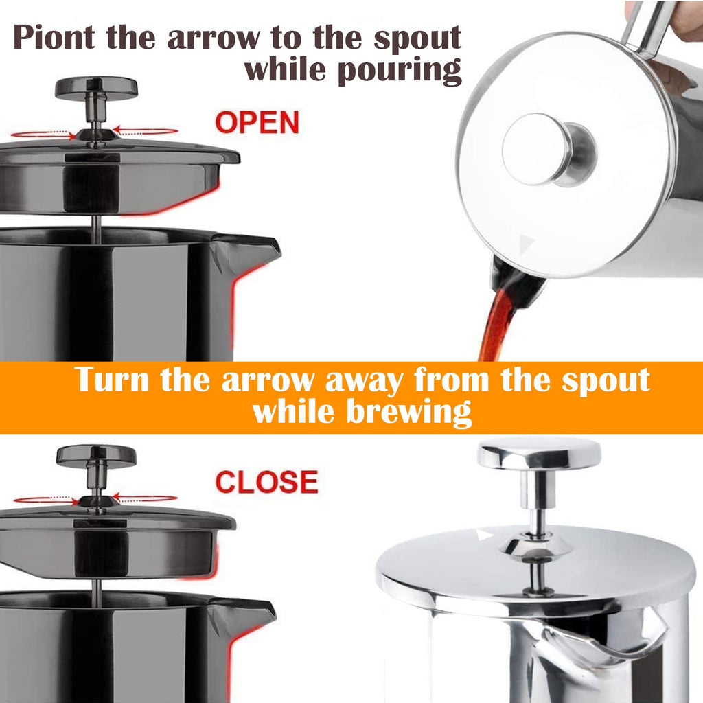 Double Insulated 304 Stainless Steel French Press Coffee Maker 1000ml S176655