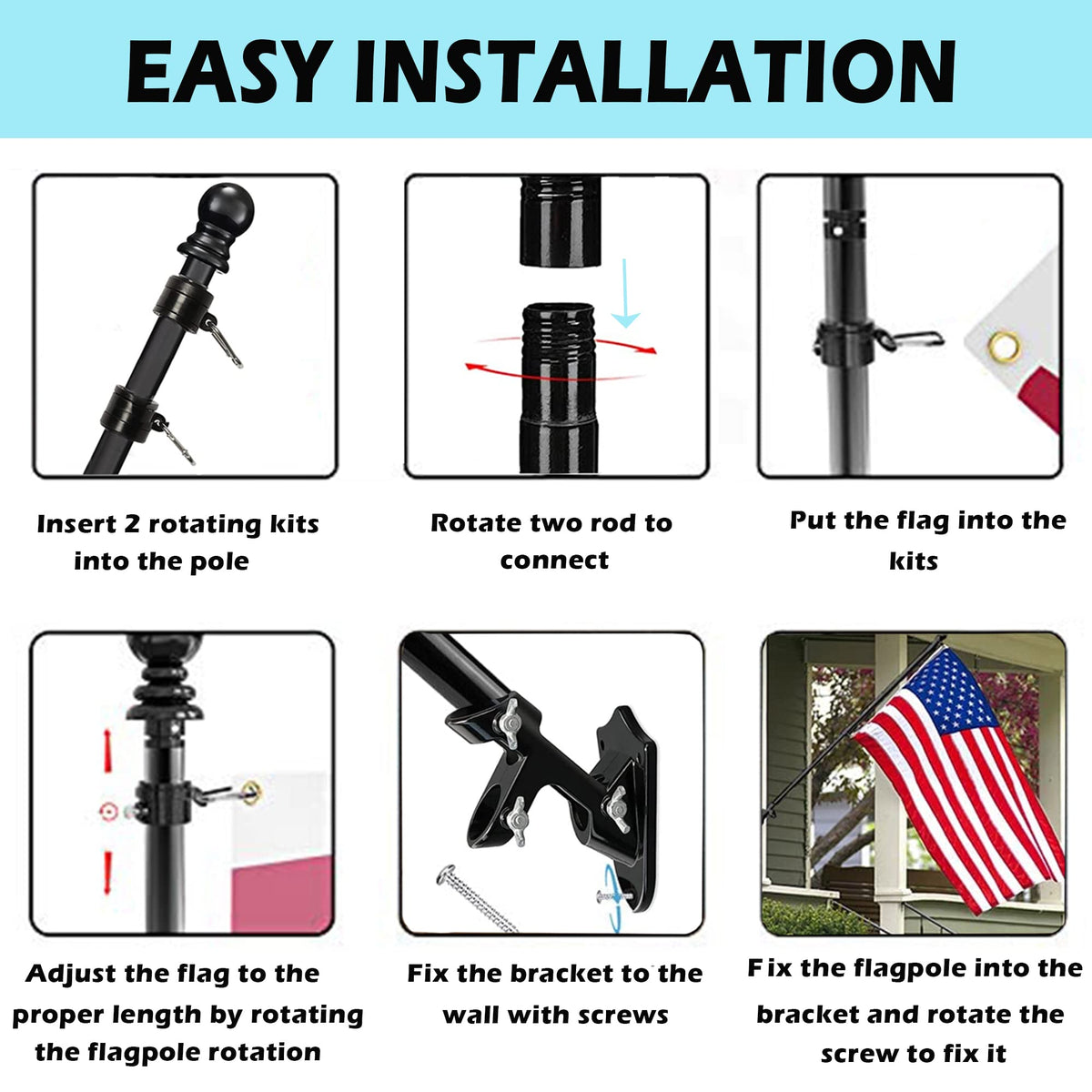 6FT Tangle Free Spinning Metal Flag Pole Kit with 3x5 Flag H918979