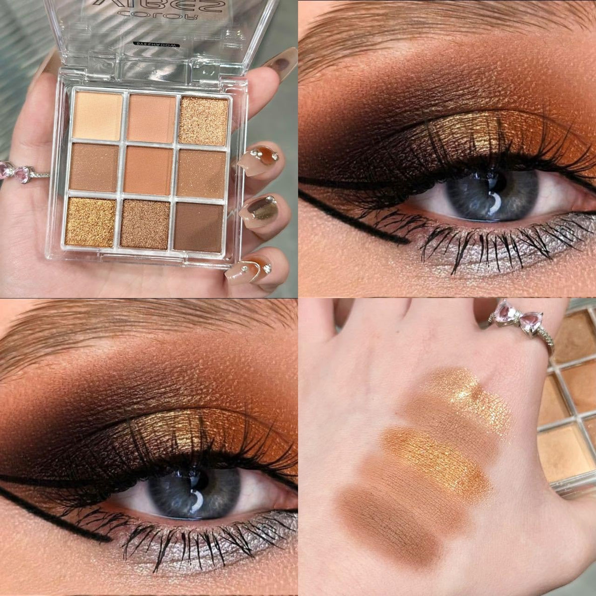 Golden Caramel 9 Warm Bronze & Nude Brown Eyeshadow Palette Matte & Metallic Q25467