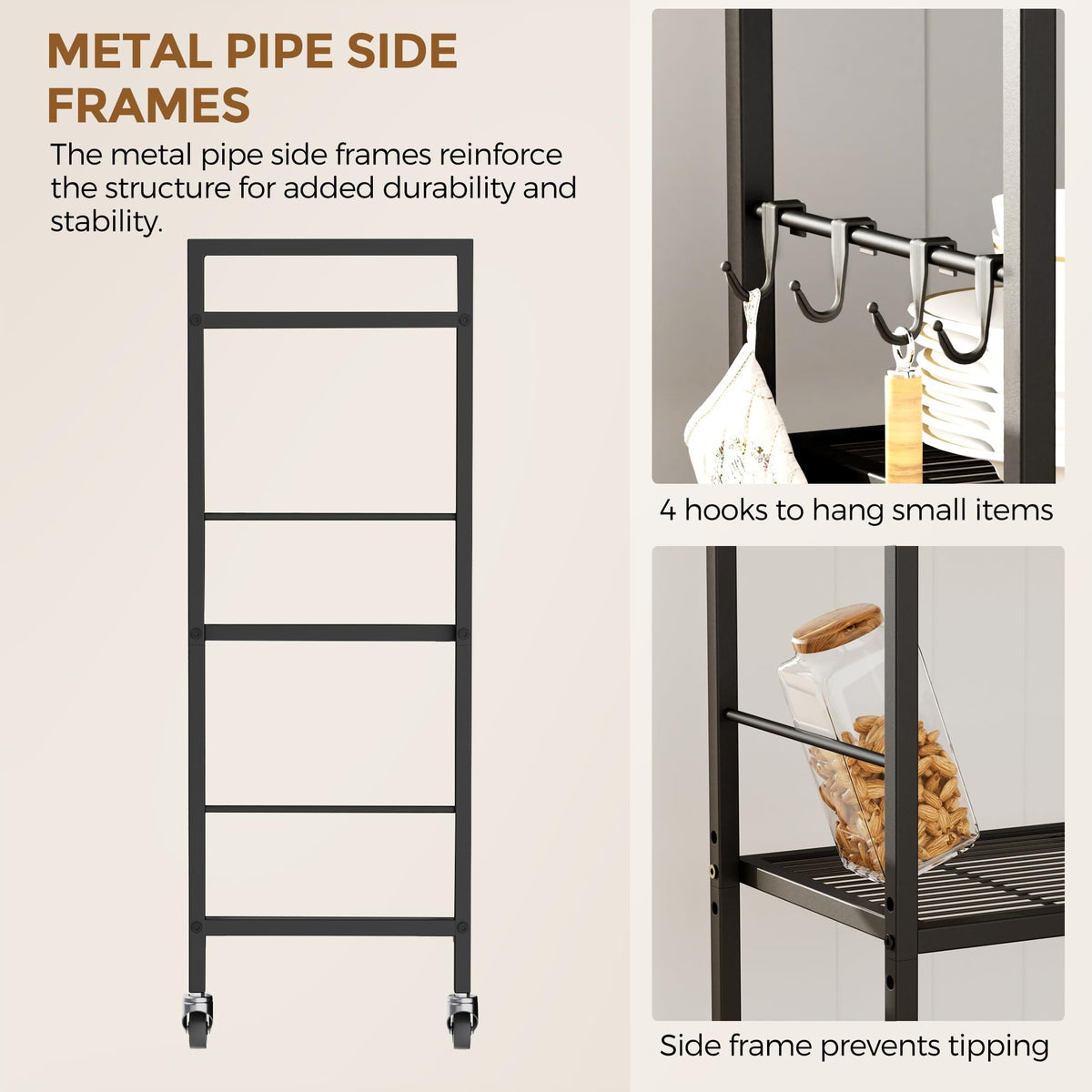 3-Tier Metal Storage Rack with Wheels, Mesh Shelving Unit, Black L813554