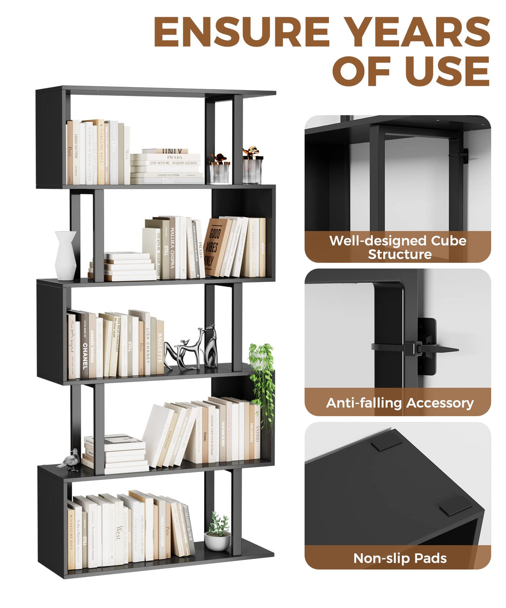Black 5-Tier Geometric Wood Bookcase B45999
