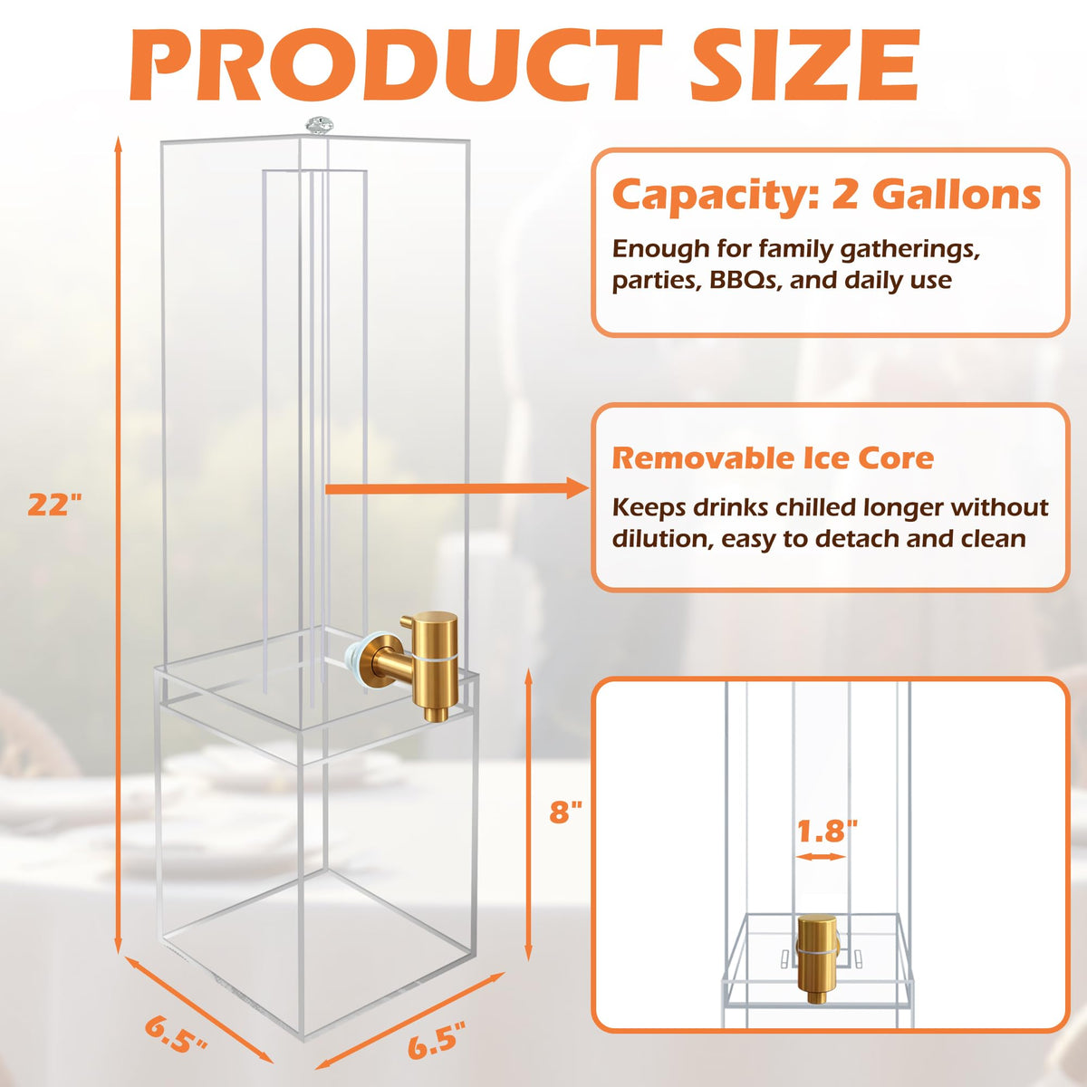 2 Gallon Drink Dispenser with Airtight Valve and Acrylic Stand Q5632