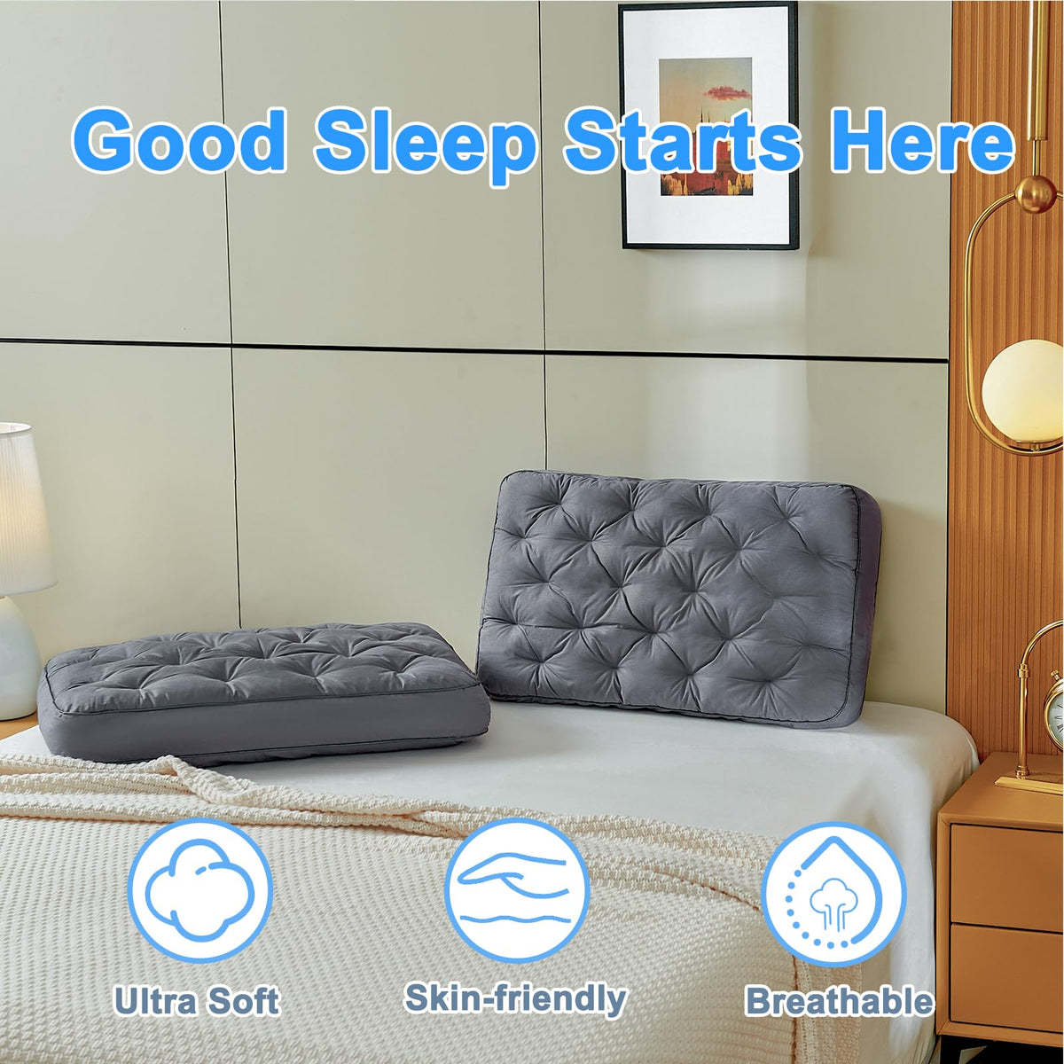 King Size Set of 2 Cotton Bed Pillow S9390