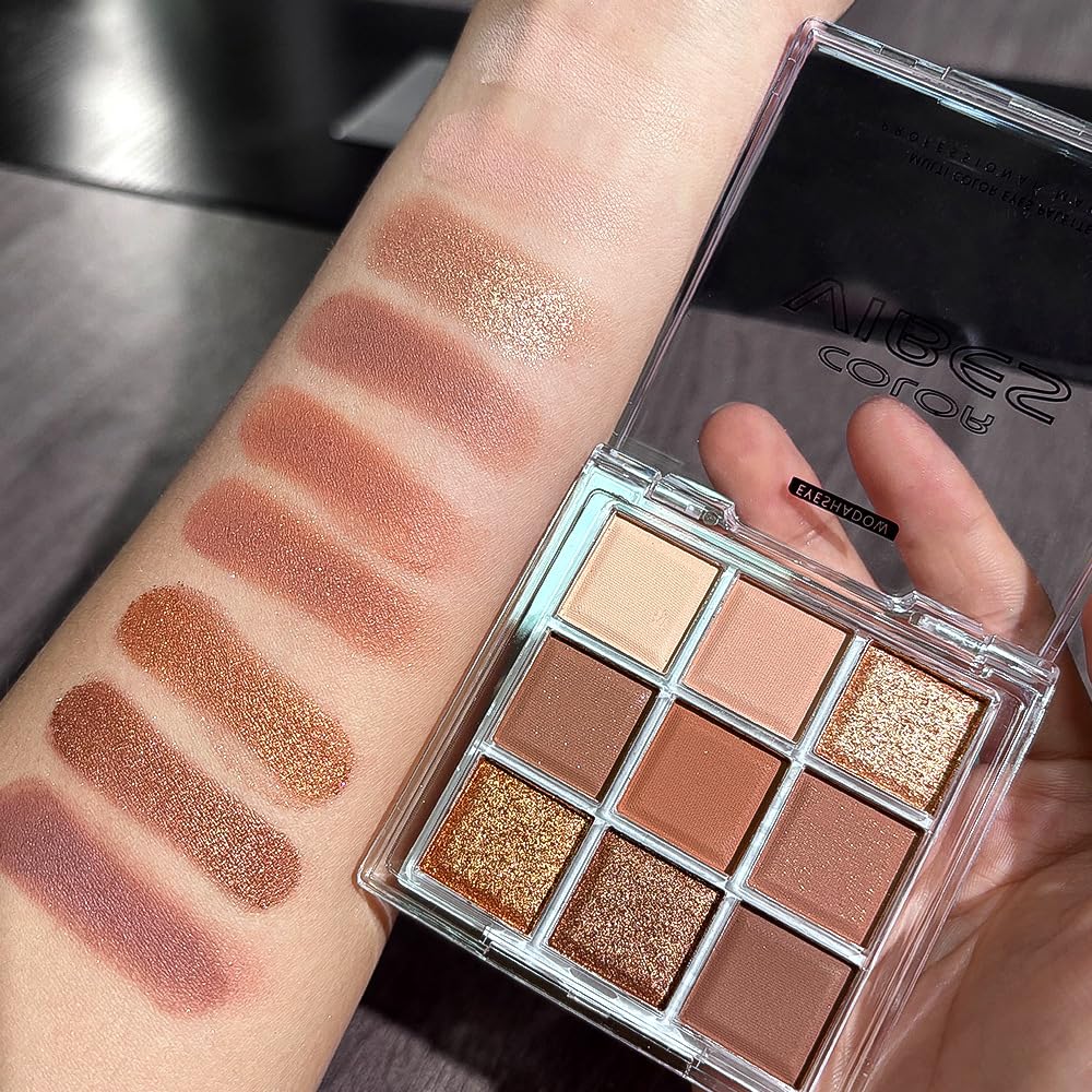 Golden Caramel 9 Warm Bronze & Nude Brown Eyeshadow Palette Matte & Metallic Q25467