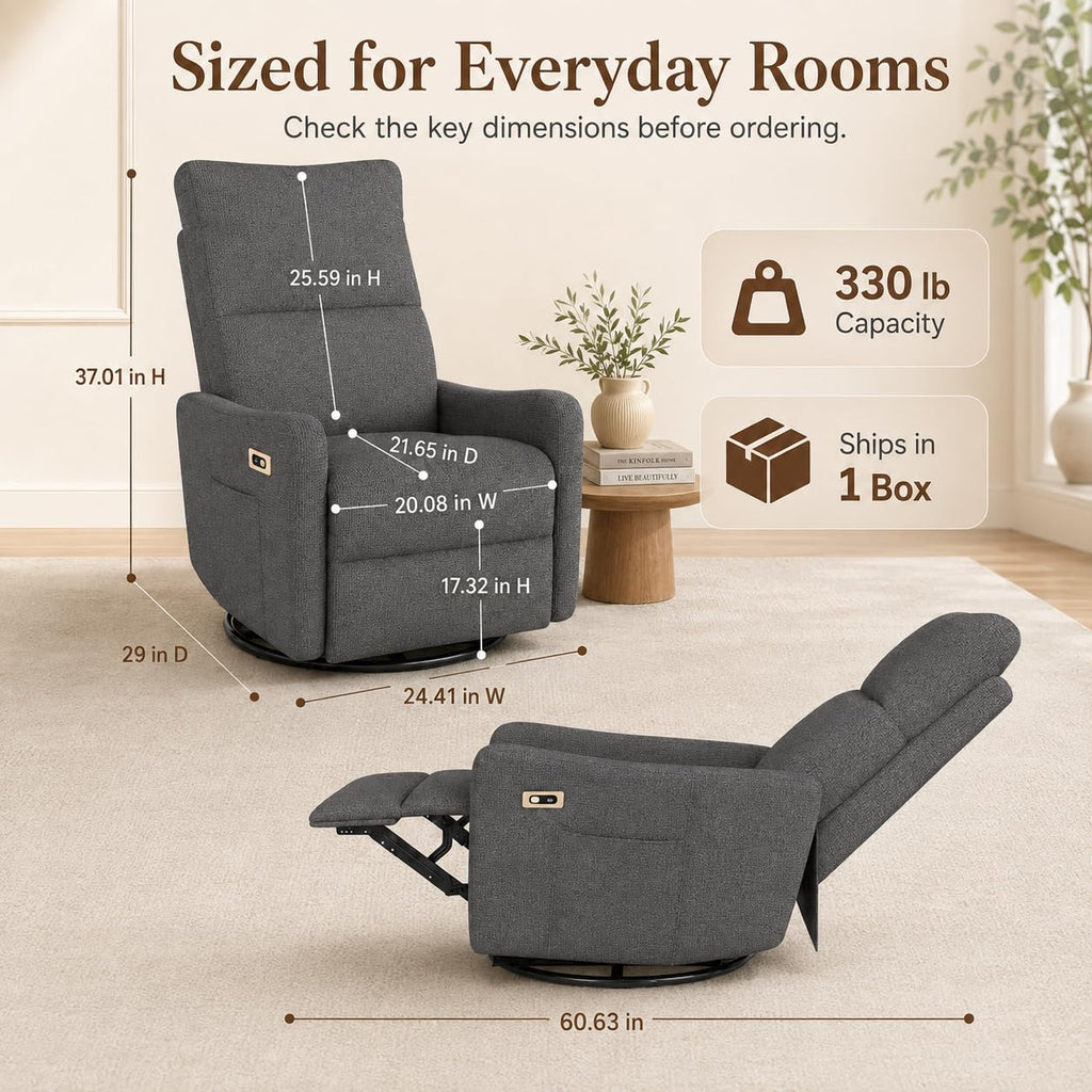 Dark Gray Swivel Rocker Recliner Chair O240