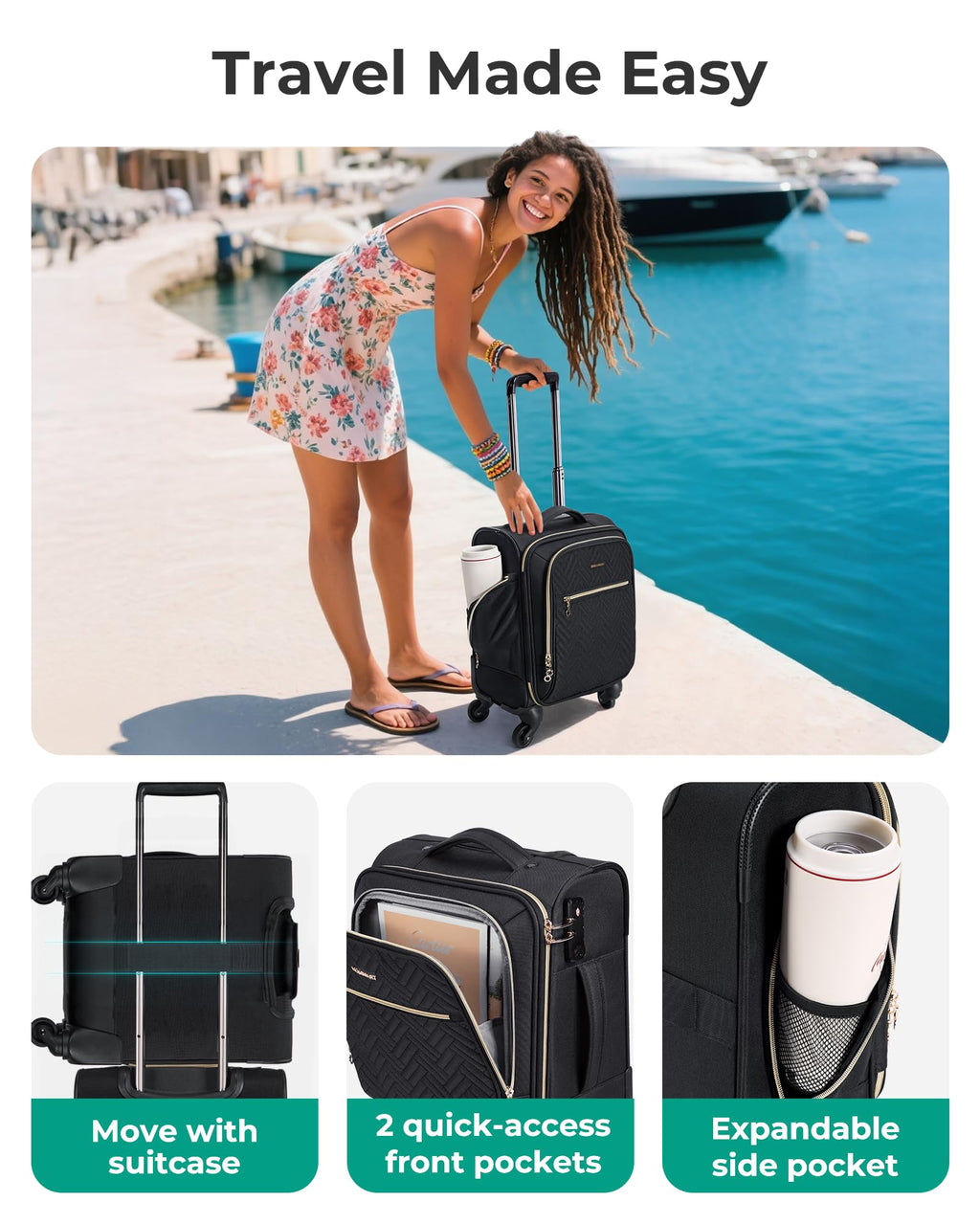 16-inch Softside Underseater Carry On Luggage with Spinner Wheels Black X90358