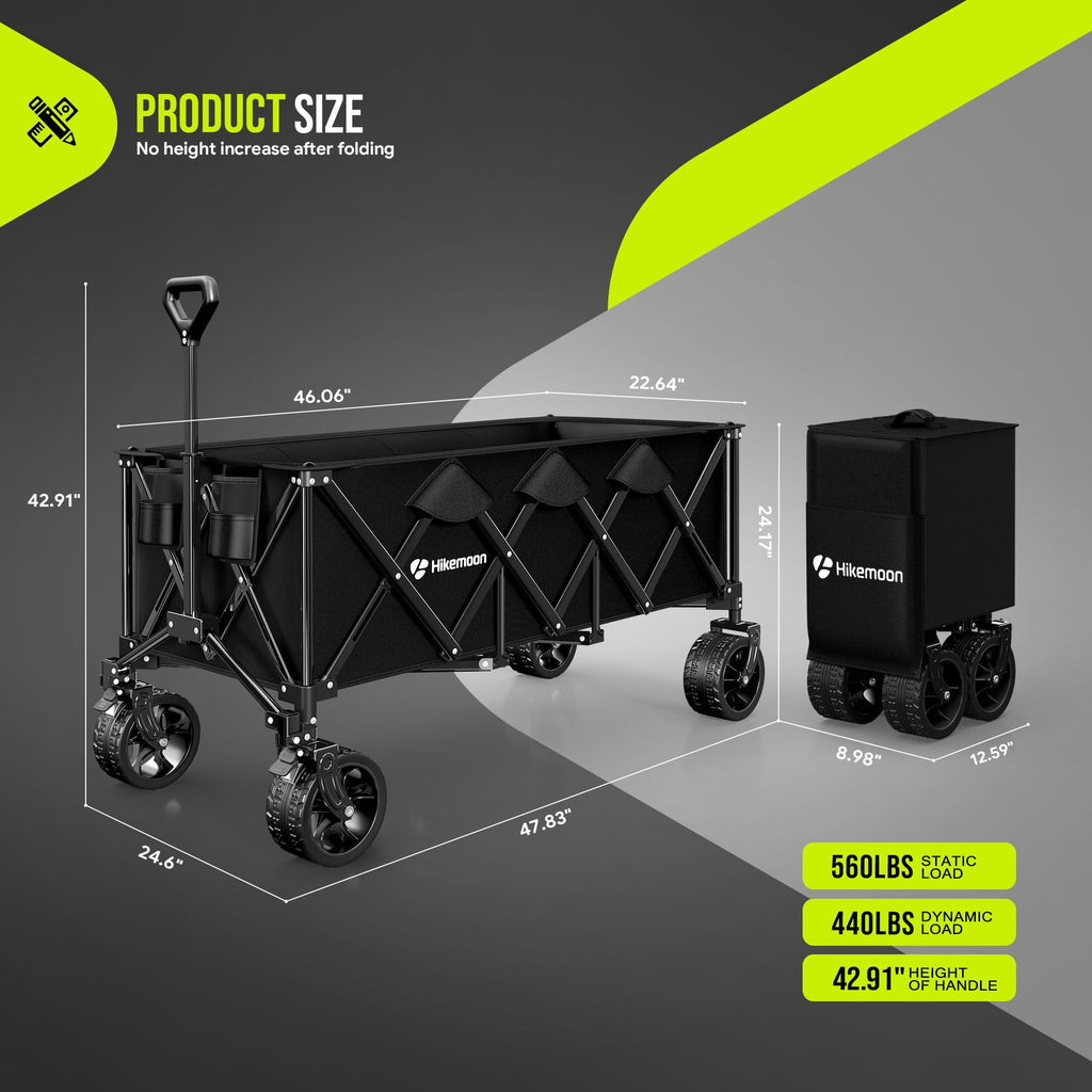 48'' Extra Large Collapsible Wagon with Big Wheels, 300L Black M585