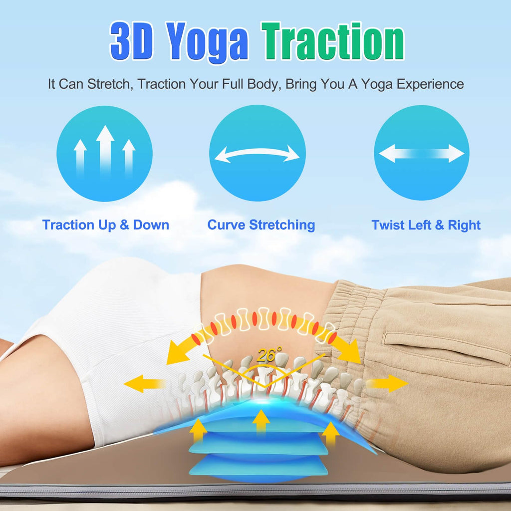 Full Body Massage Mat with Airbags Stretching & Heating, 3D Lumbar Traction, 4 Modes 3 Intensities 3 Heat Levels, PU Leather, Foldable Q20919