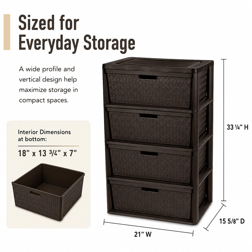 Brown 4-Drawer Plastic Storage Tower Q95643