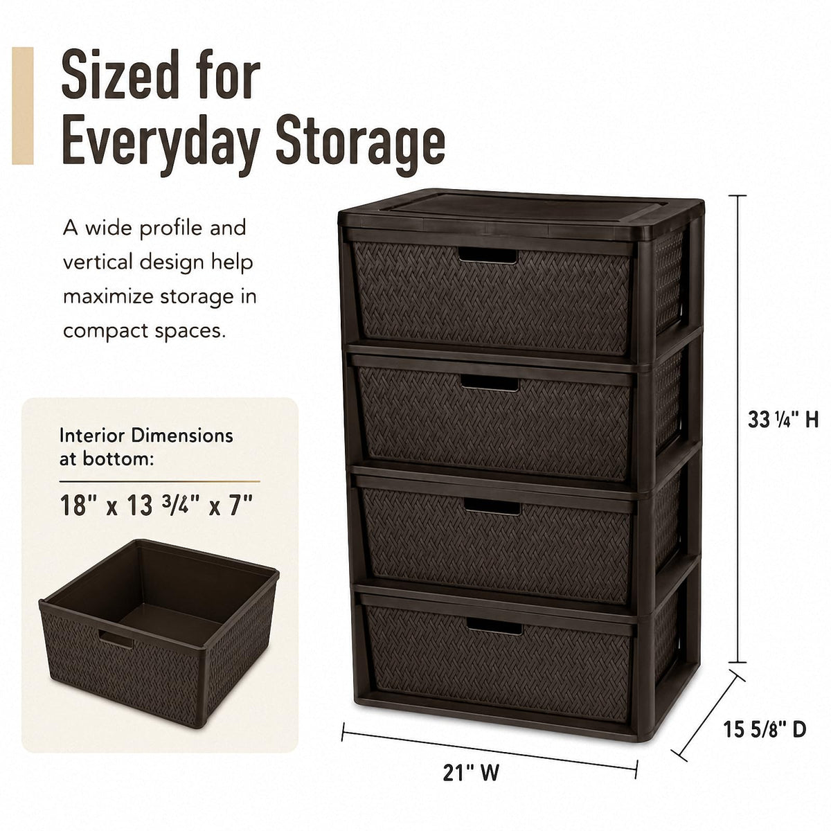 Brown 4-Drawer Plastic Storage Tower Q95643