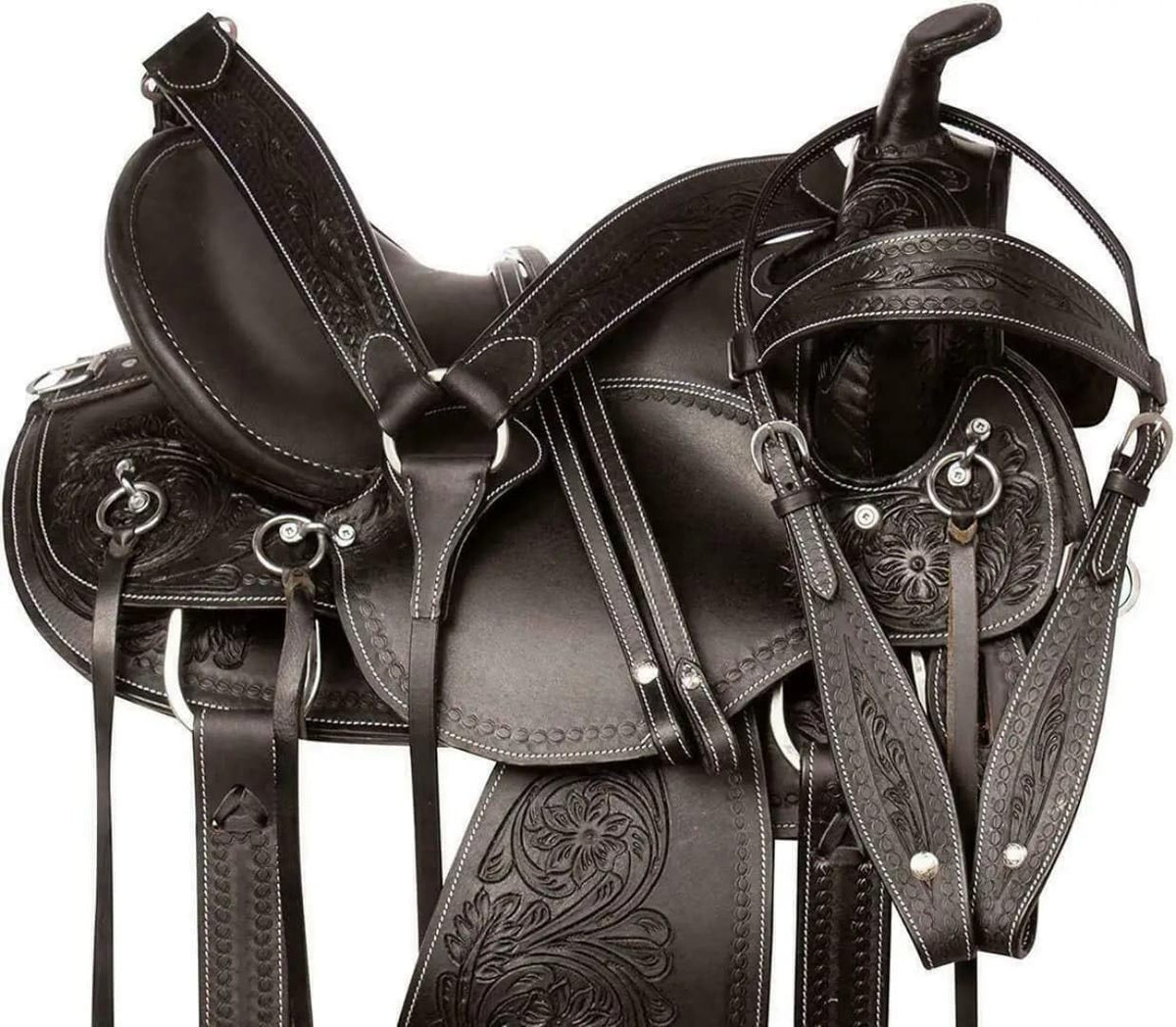 Black Floral Tooled Leather Western Saddles Combo Tack Set B359780