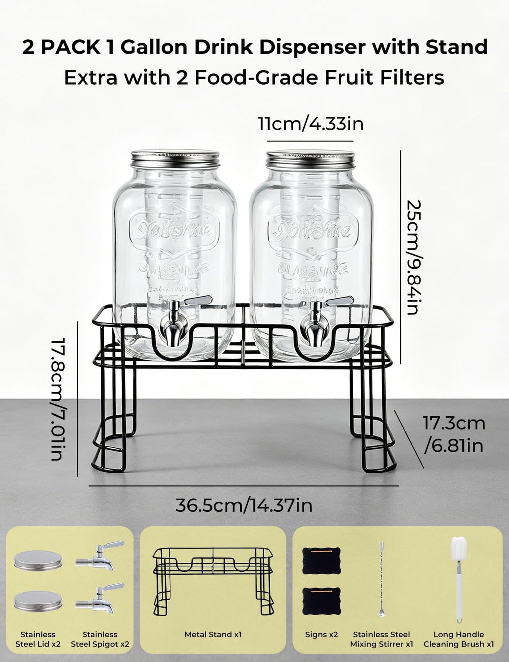 Glass Drink Dispensers 2 Pack with Stand W21336