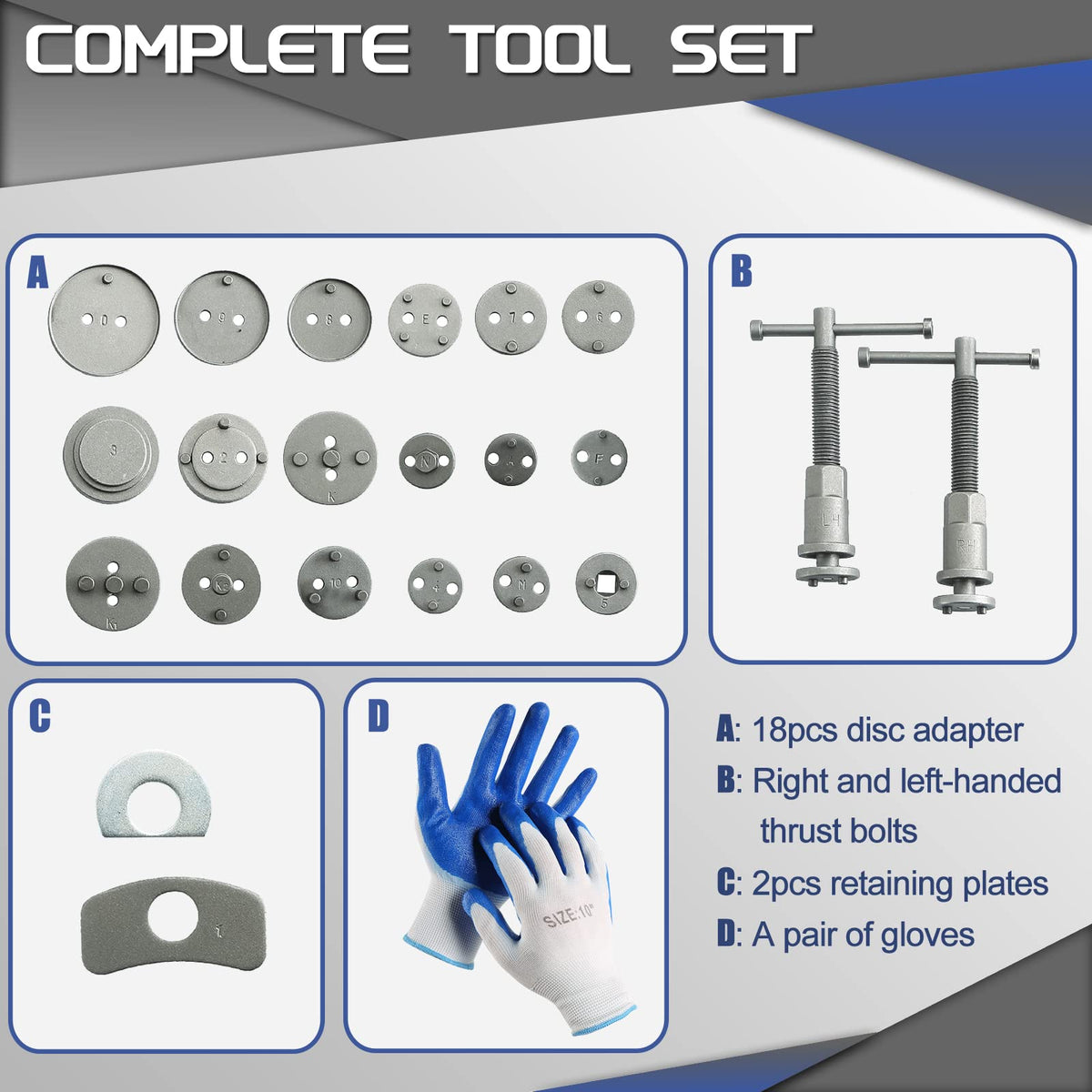 23pcs Heavy Duty Disc Brake Caliper Tool Set and Wind Back Kit J101839