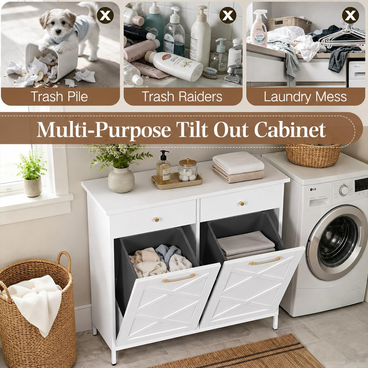 10 Gallon Metal Double Tilt Out Trash Can Cabinet Z301720