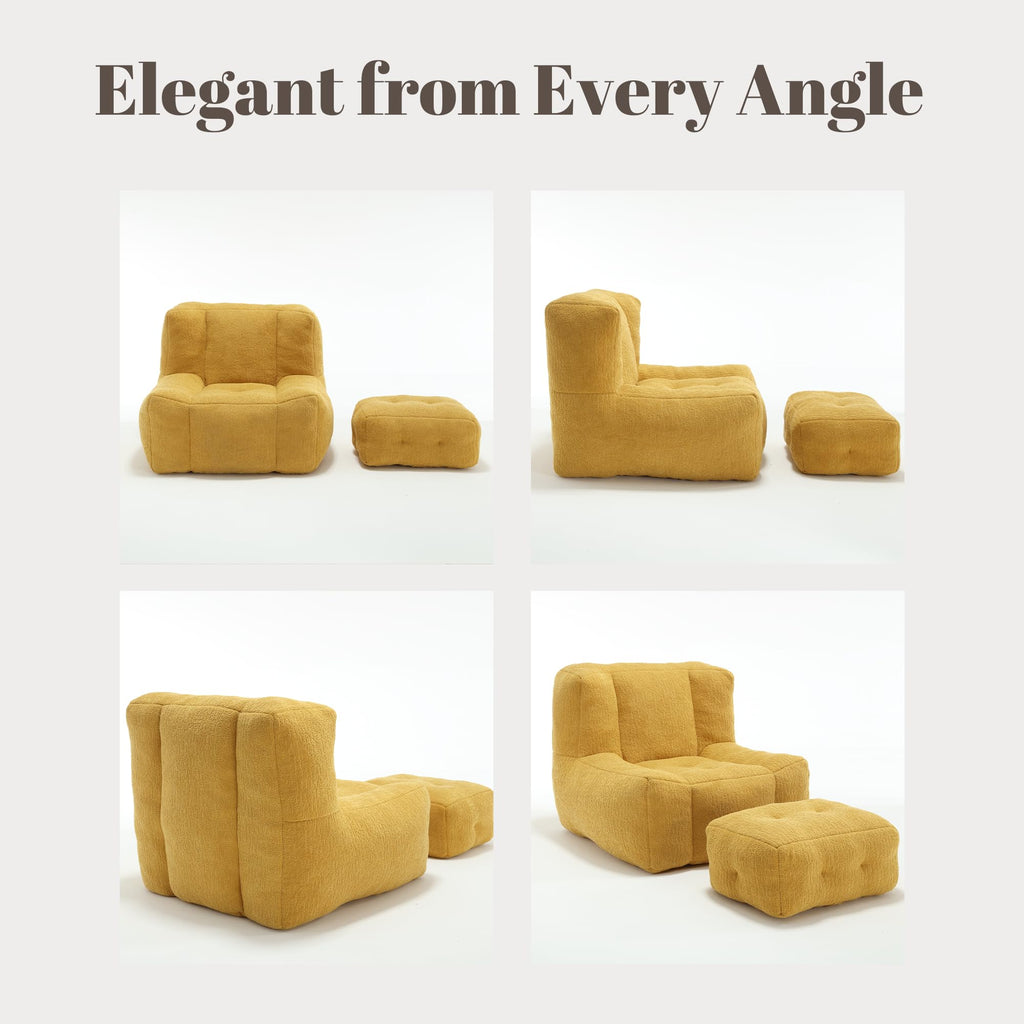 Yellow Memory Foam Bean Bag Chair with Ottoman E951127