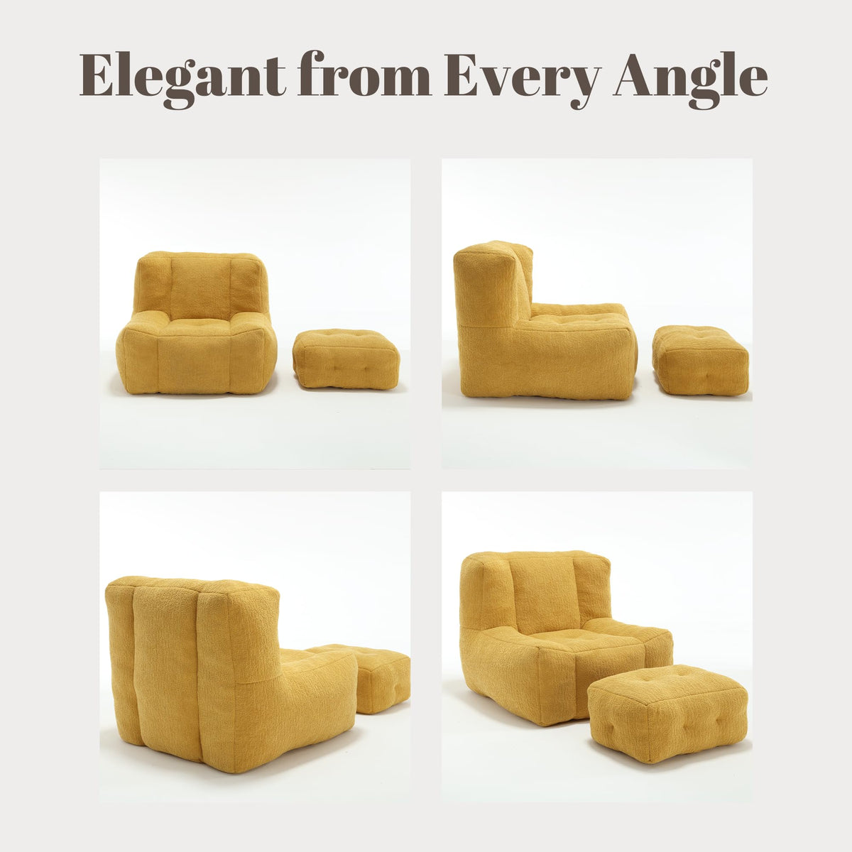 Yellow Memory Foam Bean Bag Chair with Ottoman E951127