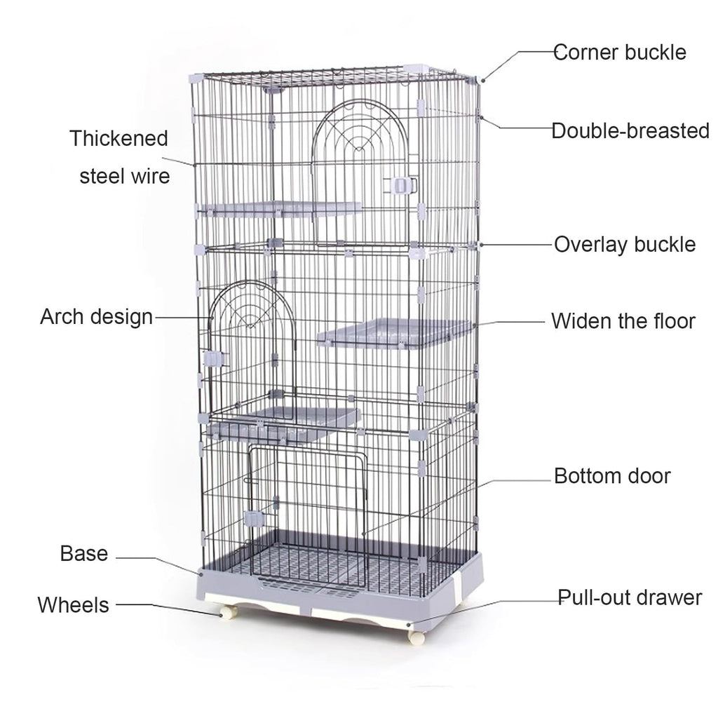 Foldable 4 Tier Detachable Cat Cage with Hammock J189644