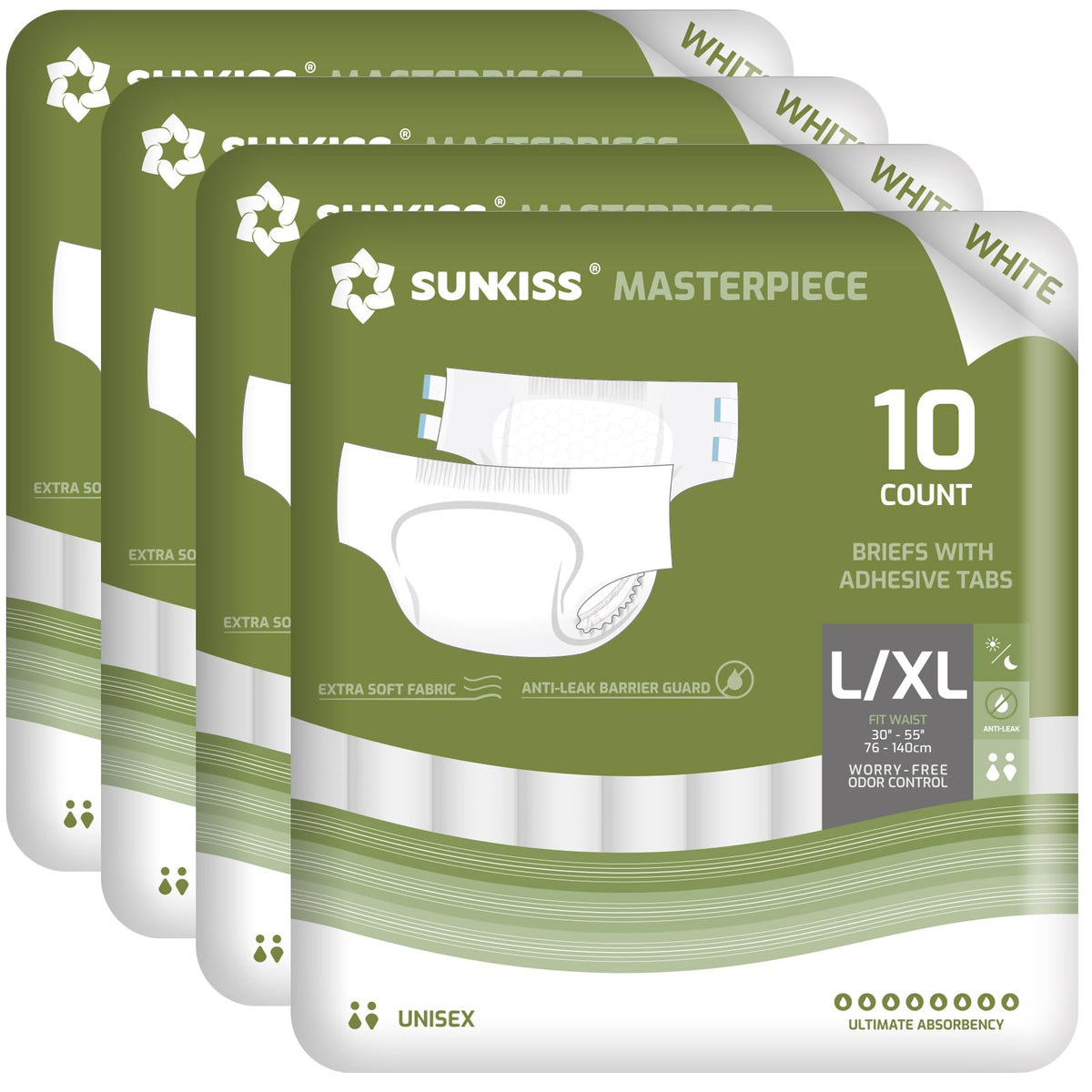 Adult Diapers with Tabs, L/XL, White, 40 Count Z891