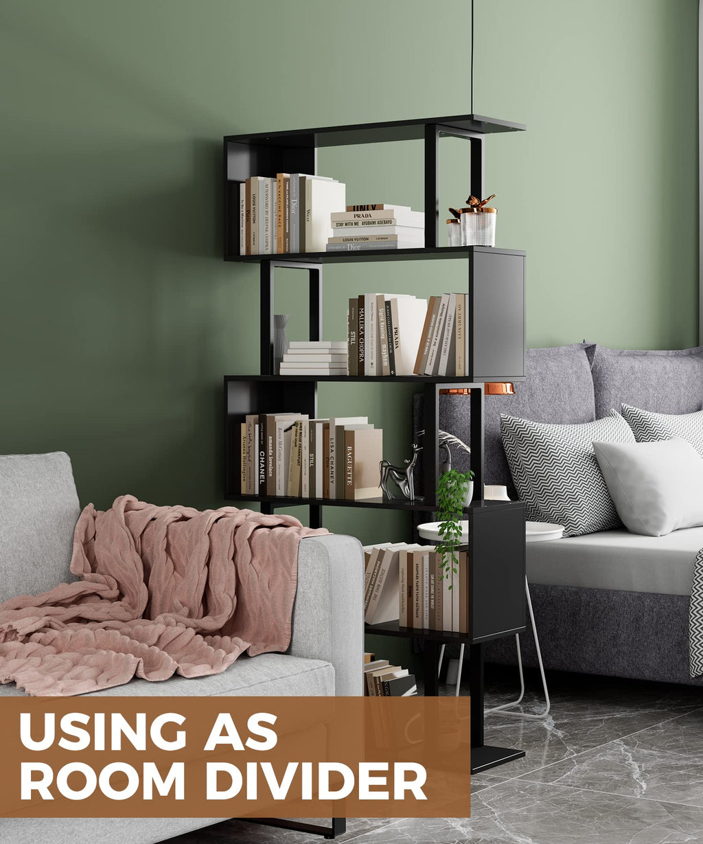 Black 5-Tier Geometric Wood Bookcase B45999