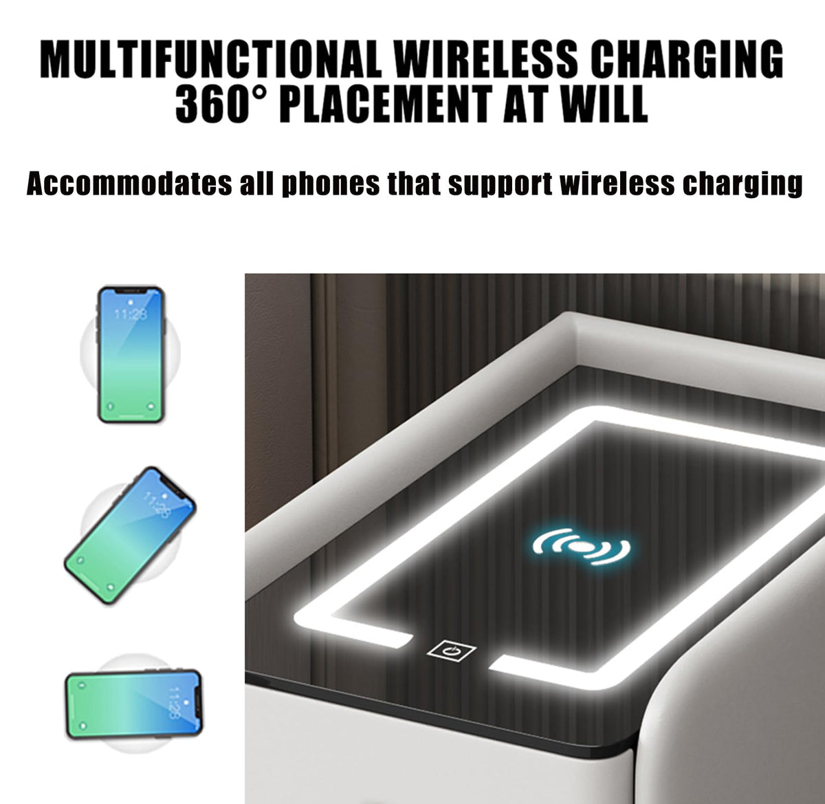 Gray 3 Tier Nightstand with Wireless Charging and Fingerprint Lock B9442