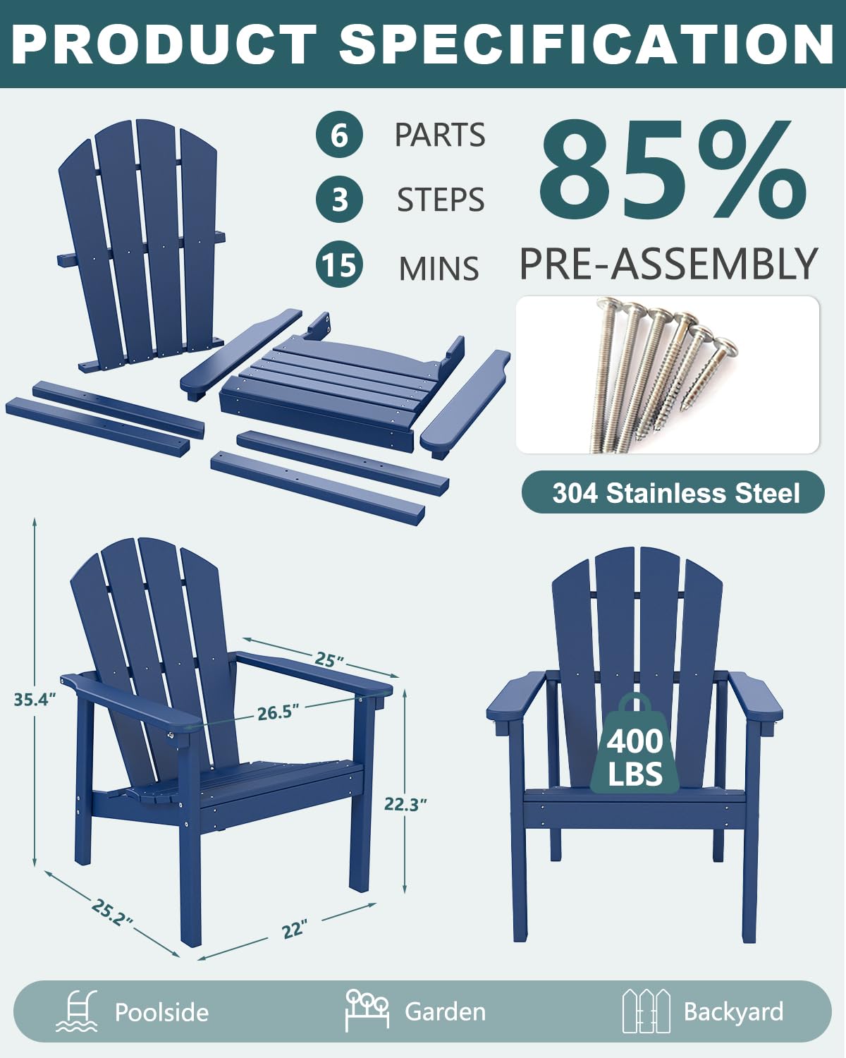 Navy Blue HDPE Adirondack Chair Set of 8 G1971