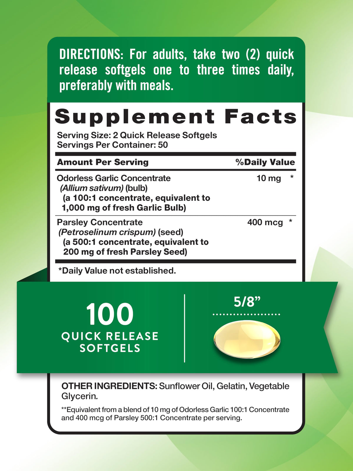 Odorless Garlic and Parsley 100 Softgels U17522
