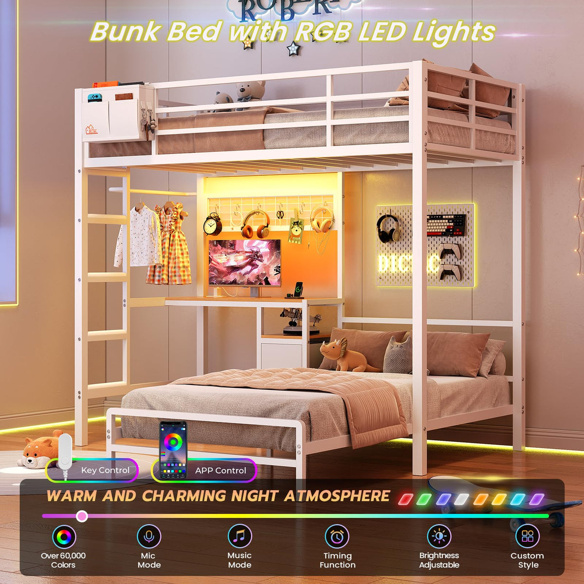 Twin Over Twin White Bunk Bed with Desk Z17970