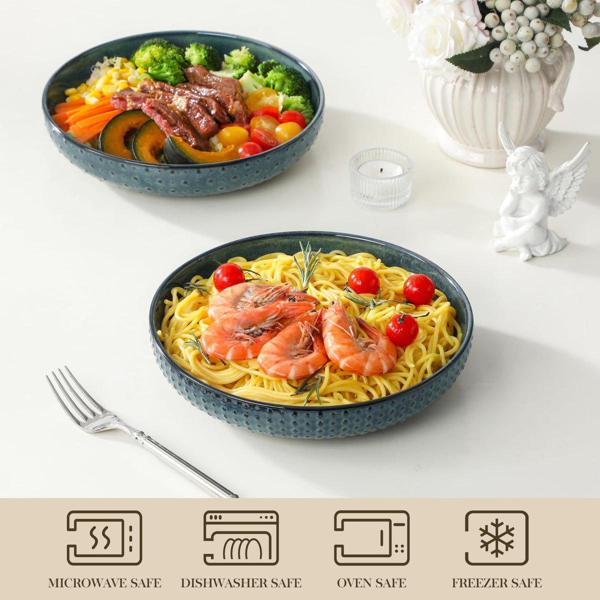 48 Oz 9.5 Inch Ceramic Pasta Bowls Set of 4 Green B89215
