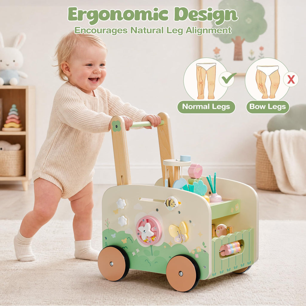 Wooden Baby Walker, 10-in-1 Activity Center Toys, Green X858