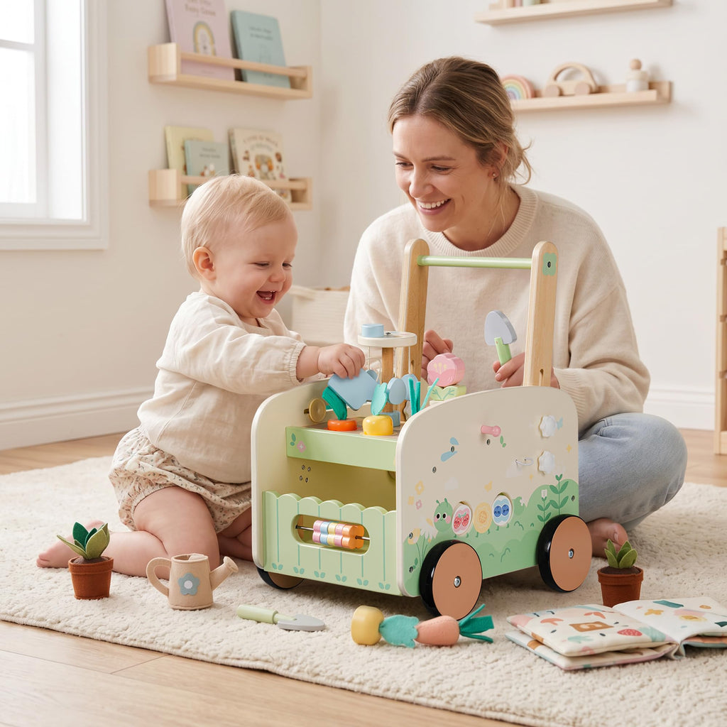 Wooden Baby Walker, 10-in-1 Activity Center Toys, Green X858