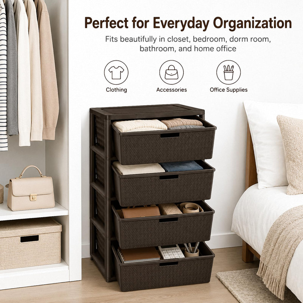 Brown 4-Drawer Plastic Storage Tower Q95643