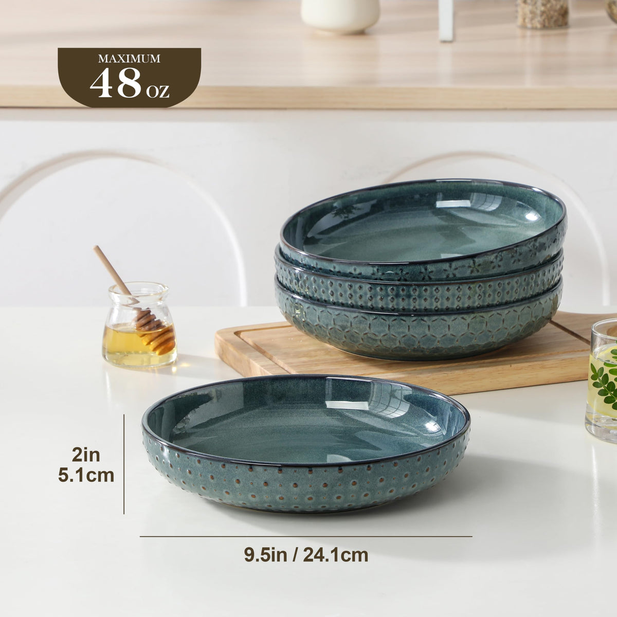 48 Oz 9.5 Inch Ceramic Pasta Bowls Set of 4 Green B89215