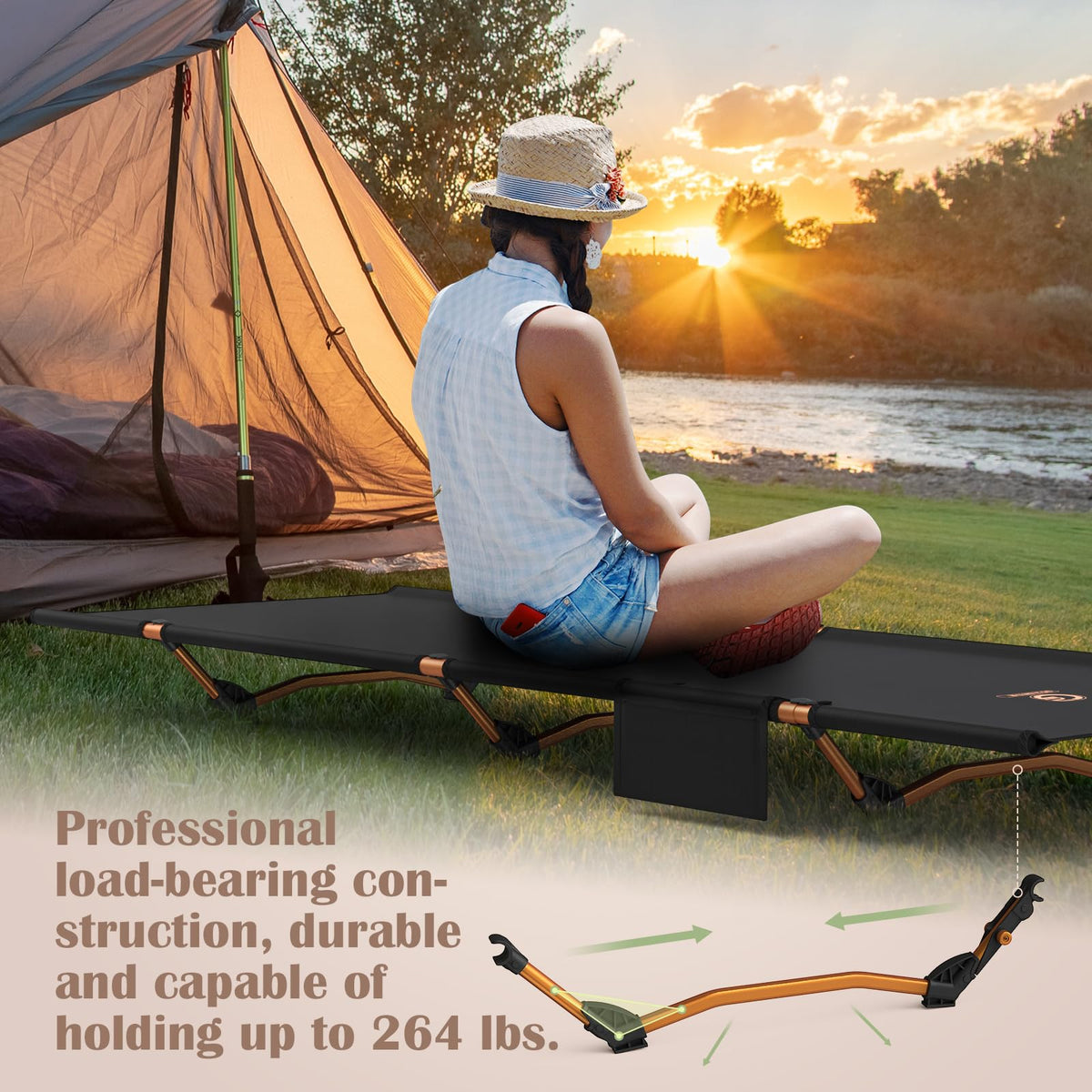Foldable Camping Cot with Storage Bag I422508