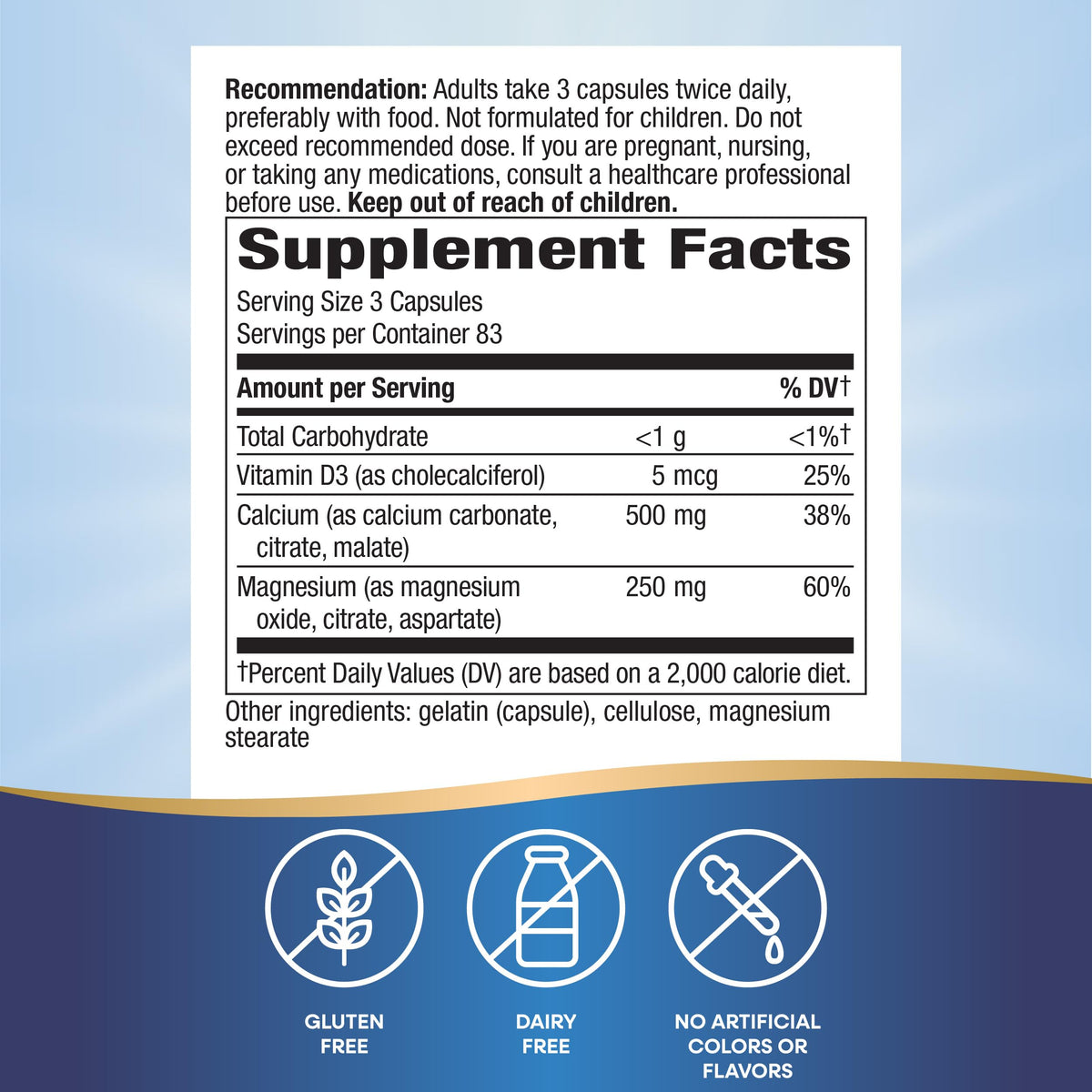 Calcium Magnesium & Vitamin D3 250 Capsules 2 Pack Z7358