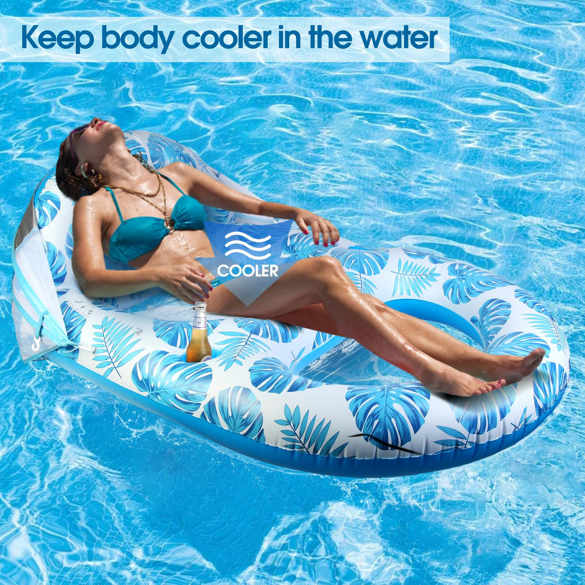 Extra Large Inflatable Pool Lounge Float with Canopy A6497