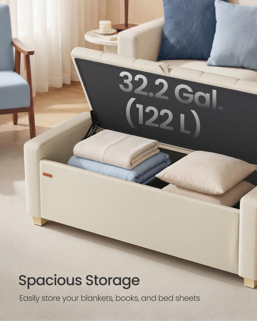 48 Inches Storage Ottoman with Solid Wood Legs L623228