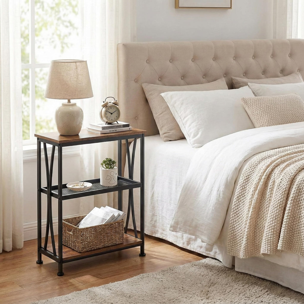 Narrow 3-Tier Side Table with Storage Shelves T468
