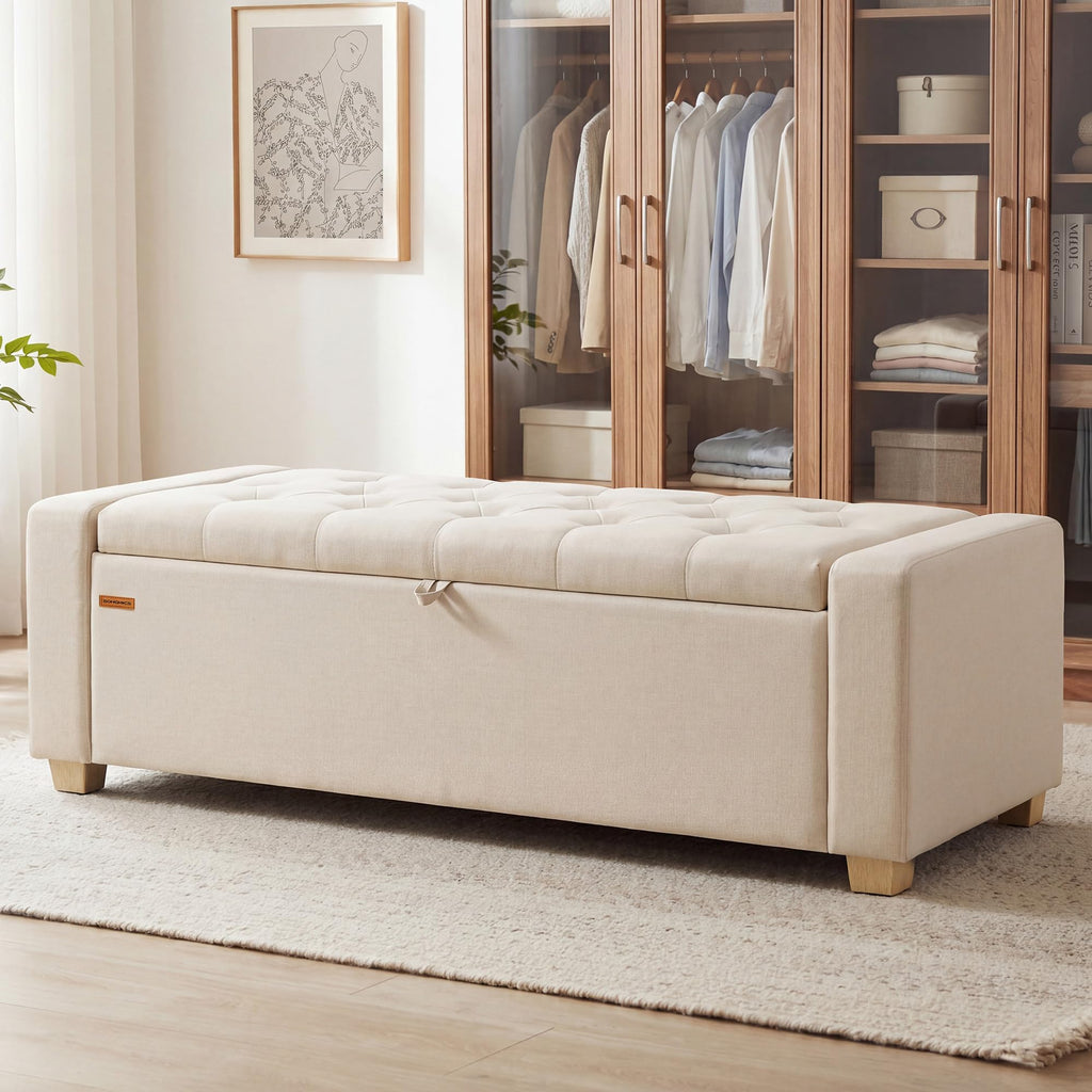 48 Inches Storage Ottoman with Solid Wood Legs L623228