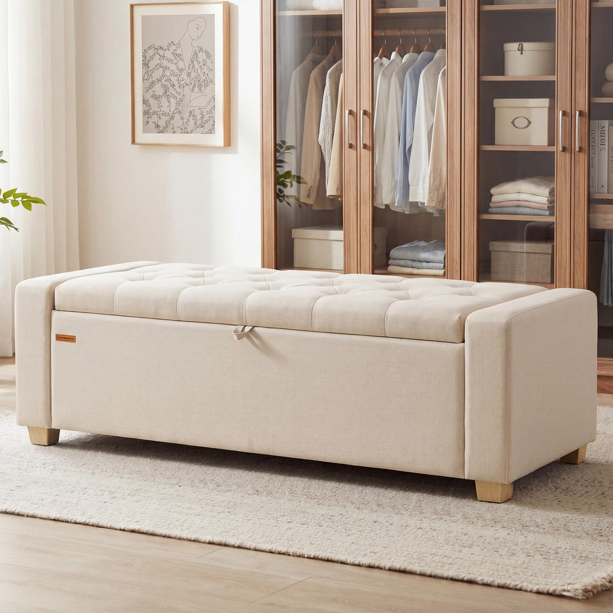 48 Inches Storage Ottoman with Solid Wood Legs L623228